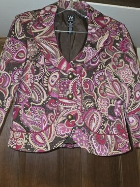 Work To Weekend Women's Size 6 Paisley Blazer Pink Brown Tailored Jacket EUC